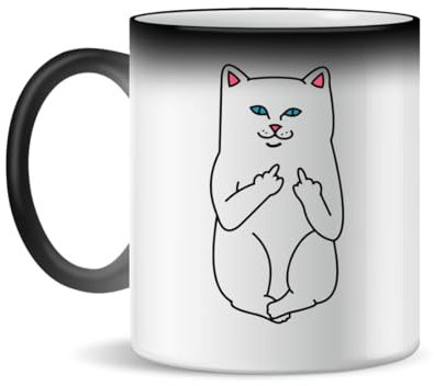 Middle Finger Cat Ceramic Tea Coffee Mug 330ml Magic White Pink Black 330ml