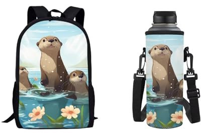 Belidome Rucksack Schule Kinder-Schulranzen, 500 ml, Flaschenhalter, Abdeckung für Jungen und Mädchen, 2 Stück, Otter-Stil, Einheitsgröße