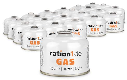 24x ration1 Gaskartusche 230g mit Schraubverschluss, EN 417 Gewinde Schraubkartusche, Butan-Propan Gas, Ventilkartusche, Gaskartuschen Schraubventil, Camping Gas für Campingkocher, Outdoor Gaskocher