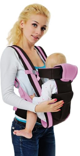 IULONEE Porte-Bébé 4 En 1 Enveloppant Réglable à l'Avant Et à l'Arrière, Confortable Portable Echarpe De Portage Pour Bébés De 3 à 36 Mois (Rose)