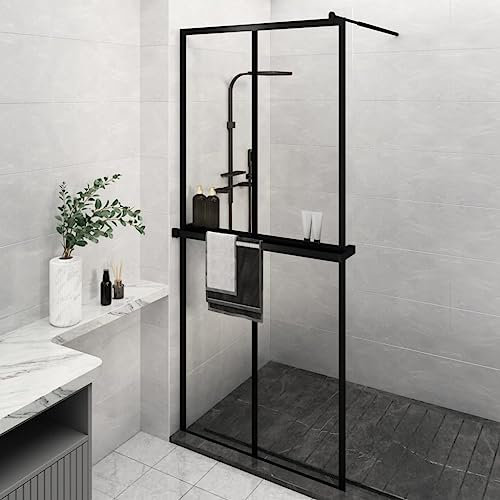 ZEYUAN Duschwand mit Ablage für Walk-In-Dusche Schwarz 100x195 cm ESG, Begehbare Dusche, Walk In Duschglas, Dusche Glaswand, Duschabtrennung Glaswand, Duschtrennwand, Dusche Seitenwand