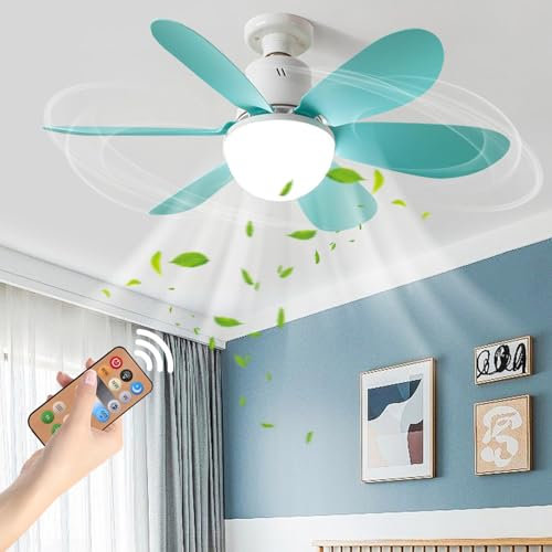 YumSur Ceiling Fan with LED Lights, Ceiling Lamp with Fan and Remote, Timing, 3 Color Dimmable LED, 3 Speeds, Small Electric Fan Lamp for Bedroom Living Room Office and Dormitory