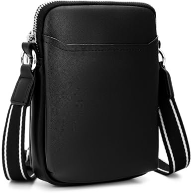 molshine Small Crossbody Phone Bag for Women,PU Leather Mobile Phone Pouch,Cellphone Holder Wallet Purse with Adjustable Shoulder Wide Strap (Black)