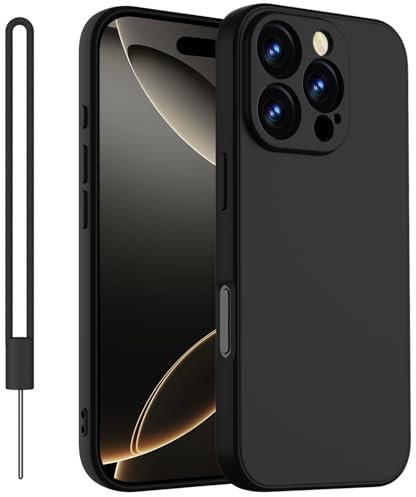 KPPIT iPhone for 16 Pro case silicone,iPhone 16 Pro Phone case shockproof 6.3,Full camera coverage Military-Grade Protection 360°,With hand strap slim Protective Case-Black