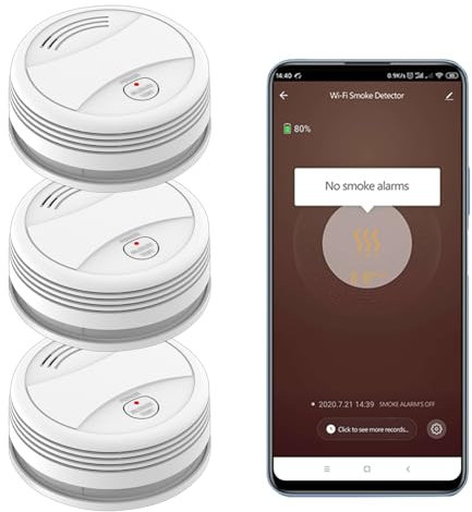 XNY WiFi Detector de Humo con Batería, Alarma Incendios Hogar Inteligente con Notificaciones App, Detector de Incendios, Certificado EN14604, 3 Pieza (Blanco)