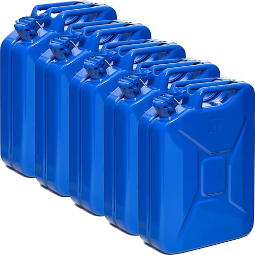 BW® Benzinkanister Metall 5x 20 Liter - Kraftstoffkanister Blau - RAL 5005 - TÜV-geprüft und UN-Zulassung - 0,9mm Stahl nach DIN 7274 für Benzin Diesel E10 2-Takt - Made in Europe