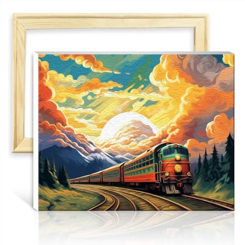 LiHEQING Malen nach Zahlen, Eisenbahn-Shuttle, Malen-nach-Zahlen-Sets für Kinder und Erwachsene – kreative Kunstwerke zur Heimdekoration, DIY-Rahmen (40 x 50 cm)