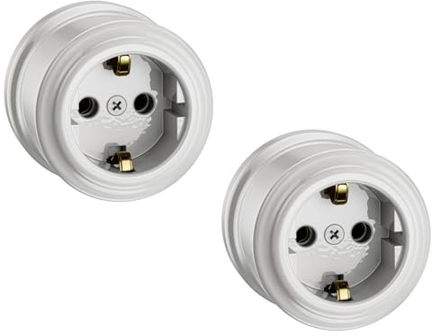ledscom.de 2 pièces Prise de courant en saillie Porcelaine PORS, blanc brillant, rond, ⌀ 65 mm
