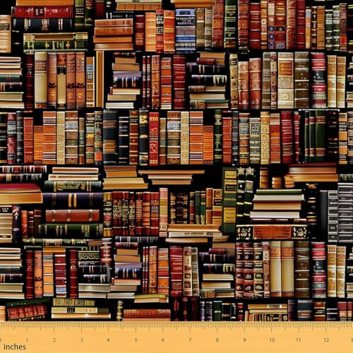 Loussiesd Kinder Bücher Stoff 92x150cm Vintage Bibliothek Stoff Meterware für Stühle Stoffpaket Bücherregal Dekorative Patchwork Stoffe Frauen Männer