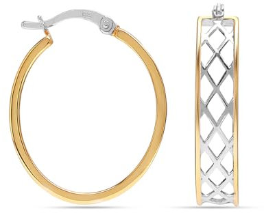 LeCalla Creolen aus 925er Sterlingsilber für Damen | 14 Karat vergoldete, zweifarbige Ohrringe mit Cut-Out-Muster | Click-Top-Ohrringe, 30 mm