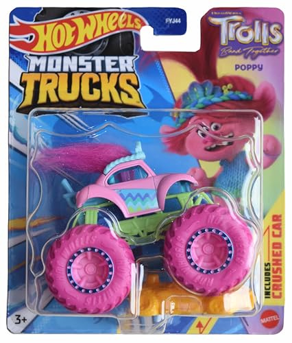 Hot Wheels Monster Trucks Trolls, Includes Crushed Car 1:64 Scale car