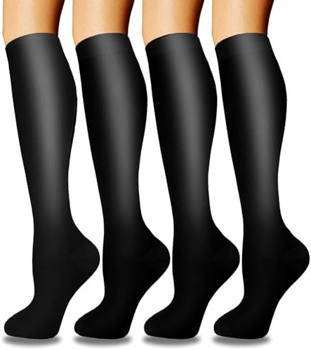 ACTINPUT 4 Paar Kompressionsstrümpfe für Damen Herren, Bunte Stützstrümpfe Kompressionssocken für Sport, Flug, Laufen, Reisen, Radsport, krankenschwester(4102 - Schwarz,L-XL)