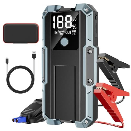 Car Battery Booster 3000A 26800mAh Motorcycle/Auto Battery Booster (up to 7.0L Gas Or 5.5L Diesel) 12V Car Battery Starter with LED Lamp, Smart Clamps, Batterie Externe d'aide au démarrage