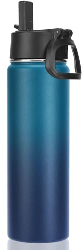 Neihepal 22 oz Insulated Kids Water Bottle with Straw Lid,Reusable Double Wall Vacuum Metal Flask Keeps Cold and Hot,18/8 Stainless Steel Sports Bottles for Gym School and Travel(Dark Night,1 Set)