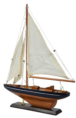 Segelboot Deko Maritim 30x43 cm Holz - Dekofigur Segelschiff - Holzboot Aufsteller Schiff Boot - Maritime Tischdeko Meeresdeko Natur Braun Blau