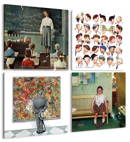 Giallobus - 4 Quadrate mit Mehreren Feldern - Norman Rockwell - Die besten Werke Norman Rockwell - Sammlung 2 - MDF-Holz - 29,7x29,7 - x 4 Stück
