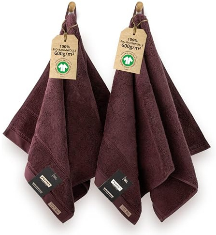 ZWOLTEX - Premium Handtücher 50x100 2er Set Rotwein [650 g/m²], 100% Bio Baumwolle GOTS Zertifizert, ÖKO-TEX, Ultra Weich & Saugfähig - Queen Collection