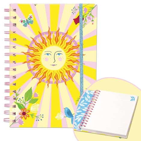moses. Basically it’s magic Notizbuch Shine Bright – Liniertes Eintragbuch mit Sonnen-Design, Spiralbindung, festem Einband und glitzerndem Gummiband, Tagebuch mit 150 Seiten