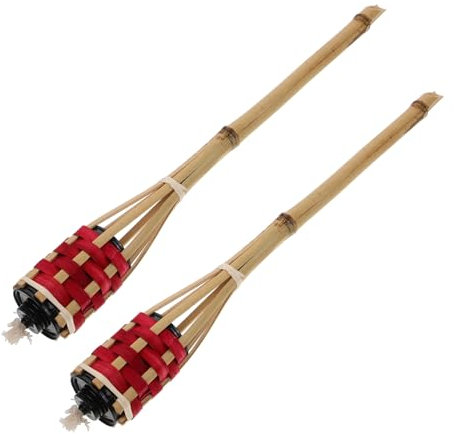 DECHOUS 2 Stück Bambus Fackelkerzen Für Den Außenbereich Tiki Lichtschwert Ölfackellampe Fackelkopf Solar Zaunlichter Für Den Außenbereich Dochte Kanister Tropische