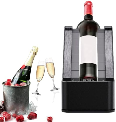 richigblosmum Electric Wine Chiller for 750ml Bottles | 8mins Fast Chill to 12°C | 0-20°C Temp Control | Digital LCD + Mood Lights | Semi-Enclosed Cooling for Wine/Champagne