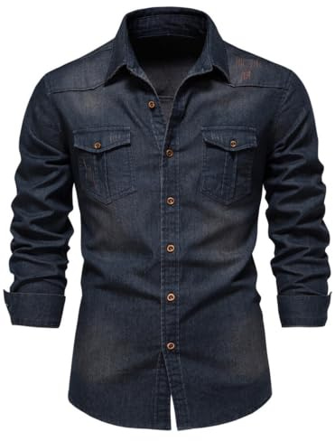 HOTIAN Herren Hemden Denim Shirt Jeanshemd Herren Freizeithemd Regular Businesshemd Slim Fit Herrenhemden