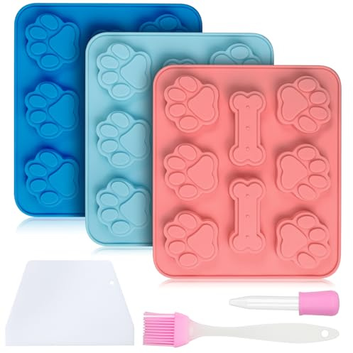 3Pcs Dog Paw and Bone Silicone Molds, Paw Ice Cube Moulds, 3D Cake Moulds | Silicone Dog Treat Mould, Non-Stick Food Grade Molds for Baking, Ice Cube, Pudding, Candy, Jelly, Pet Treats