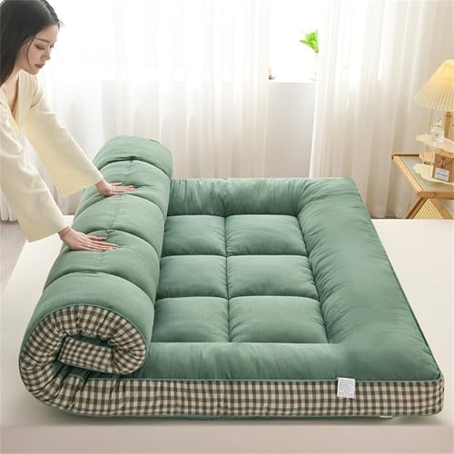 PVYGDXYI Japanische Bodenmatratze, dick, Futon, faltbar, Rollmatte, Schlafsaal, Bett, Isomatte, Kissen (grün, 100 x 200 cm) – Komfort und Vielseitigkeit