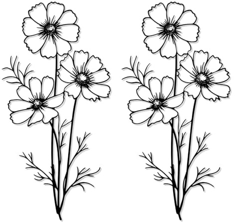 DETENE Metall Blumen Wanddeko Wanddeko aus Metall mit | Floral Minimalist Line Art für Wohnzimmer Schlafzimmer Outdoor Garten Flur Balkon (Schwarz)