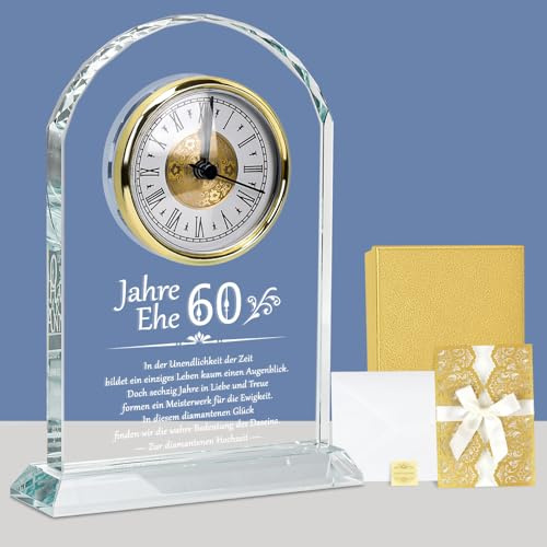 Diamantene Hochzeit Geschenk, Schreibtischuhr zum 60. Jahrestag, Quarzuhr für Paar, Eltern & Großeltern, Tisch Uhr als Andenken für 60 Jahre Ehe, Geschenk zur Diamantenen Hochzeit (60. Jahrestag)