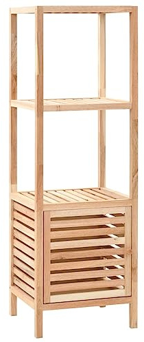 fadaoet Armoire de salle de bain en bois massif noyer avec 3 étages, étagère et porte à lamelles, 39,5 x 35,5 x 86 cm, meuble de rangement pratique pour salle de bain