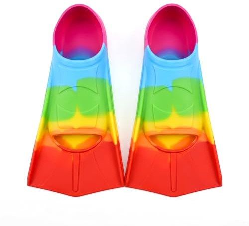 Schwimmflossen Kinder aus Silikon, Kurzflossen zum Schwimmen mit Beutel | Kurzes Blatt, geschlossene Ferse, rutschfeste Sohle, weiches Fußbett gegen Blasen, für Seepferdchen & Bronze Schwimmkurs