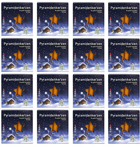 16er Pack Pyramidenkerzen Weihnachtskerzen groß, Natur, ca. 17 x 105 mm (16 x 18 Stück) Christbaumkerzen, Kerzen