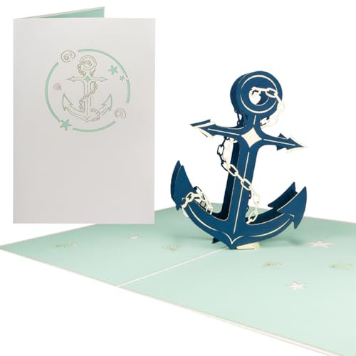 Sweetpopup® 3D Pop Up Karte Schiff - Geburtstagskarte Geschenkkarte Geburtstag Maritim Hafen Insel Reise Urlaub Strandurlaub | Premium Metallic-Papier | Glückwunschkarte Anker, 091