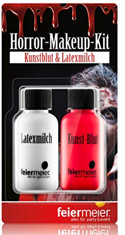 feiermeier® Horror-Makeup-Set Best. aus Kunst-Blut 29,5ml & Latexmilch 29,5ml Wunde, Zombie, Halloween