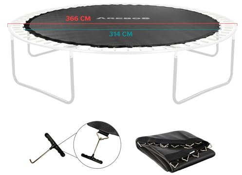 Arebos Trampolin Sprungmatte Ø 314 cm | für Trampoline mit Ø 366 cm, 72 Ösen und 178 mm Federlänge | Sprungtuch | 150 kg belastbar | 9-Fache Naht | Polypropylen | inkl. Federspanner