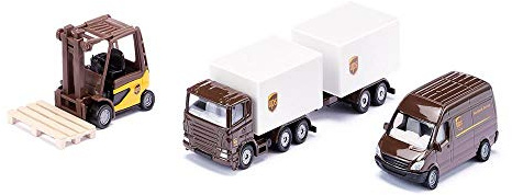 siku 6324, UPS Logistik Set, Metall/Kunststoff, Braun/Weiß, Viele Funktionen, Kombinierbar mit siku Modellen im gleichen Maßstab