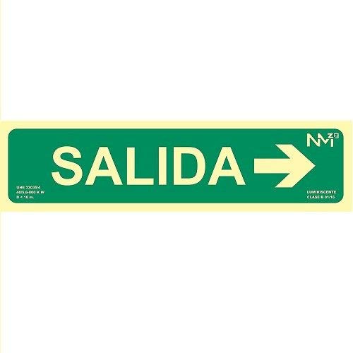 CABLEPELADO - Señal Salida PVC - cartel - informativo - fotoluminiscentes - cumple normativa - ISO - UNE - 800 min de atenuacion - ISO 9001 -RIPCI - 10.5 x 42cm - flecha derecha