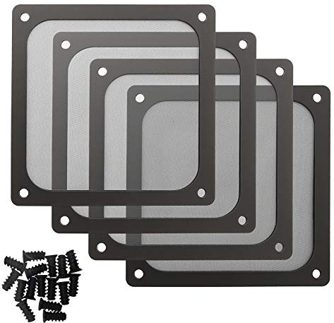 140mm PC Computer Case Fan Dust Filter Grills with Magnet and Screws, Ultra Fine Nylon Mesh, Black Color - 4 Pack