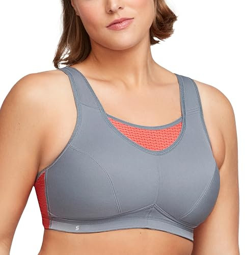 Glamorise Damen Hochleistungs Bustier Sport-BH, Grau/Koralle,75C