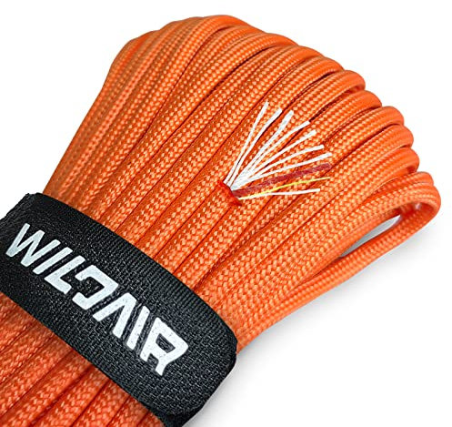 WILDAIR Paracord Survival Paracord Parachute Fire Cord Survival Ropes 4-in-1 100Ft 5/32 Diameter U.S. Military Type III with Integrated Fishing Line, Fire-Starter Tinder