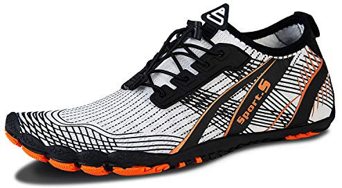 IceUnicorn Barfussschuhe Herren Damen Zehenschuhe Aquaschuhe Fitnessschuhe Strandschuhe Schwimmschuhe Wassersportschuhe(Weiß, 41EU)