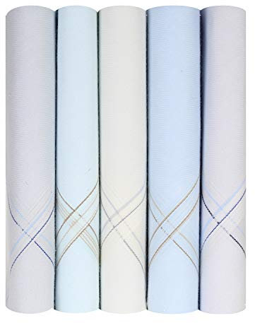 Caruso Italy Fazzoletto da uomo di lusso 100% puro cotone con bordo colorato, confezione da 5, bianco sporco, Large