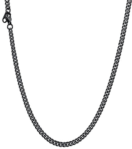 U7 Herren 3mm breit Hip-Hop Kette - schlichte Panzerkette Halskette 55cm schwarz Edelstahl kubanische Gliederkette Link Necklace trendig Schmuck Accessoire für Jungen