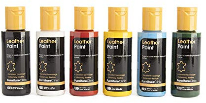 Furniture Clinic Leather Paint Set (6 x 50ml colours) for painting all leathers: footwear, handbags, clothing, etc. Flexible and durable