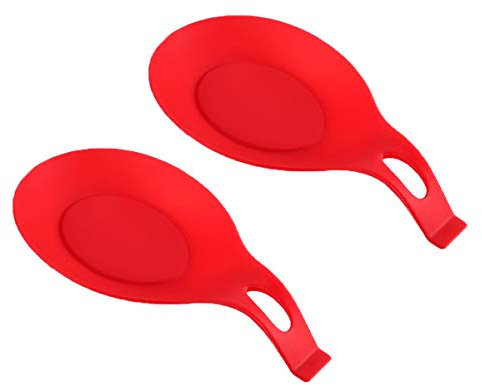 Lot de 2 repose-cuillères en silicone pour cuisine Rouge