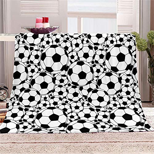 FANSU Kuscheldecke Flanell Decke, 3D Drucken Microfaser Flauschig Weich Warm Plüsch Wohndecke Fleece Tagesdecke Decke für Sofa und Bett (Schwarzer Fußball,150x200cm)