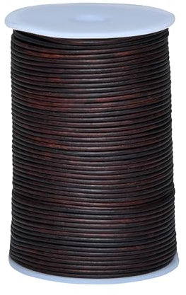 Cords Essentials Round Genuine Leather String Cord, Rope for Jewelry Making, Necklaces, Bracelets, Kumihimo Braiding, Wraps, Crafts and Hobby Projects (Distressed Light Brown, 2.0 MM)