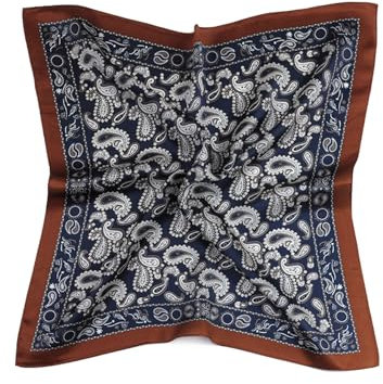 MayTree Seidentuch aus 100% Maulbeer-Seide - Quadratisch Paisley mit Rand dunkelblau weiss 53x53 - Luxuriöses Damen Halstuch - Eleganter Bandana-Schal für Damen - Luxus und Komfort für Erwachsene
