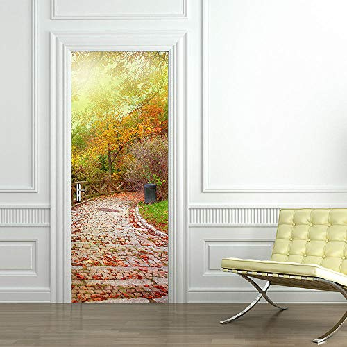YQLKD 3D Poster Porte De Papier Peint Imperméable D'Autocollants De Porte De Route Tranquille d'automne 3D