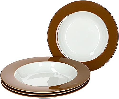 Ritzenhoff & Breker 4-teiliges Suppenteller-Set Nougat Doppio - 4 Porzellanteller Ø 22 cm & 450 ml - Hochwertiges Geschir-Set - Handgefertigt - Doppio, weiß-braun, zwei-tonig